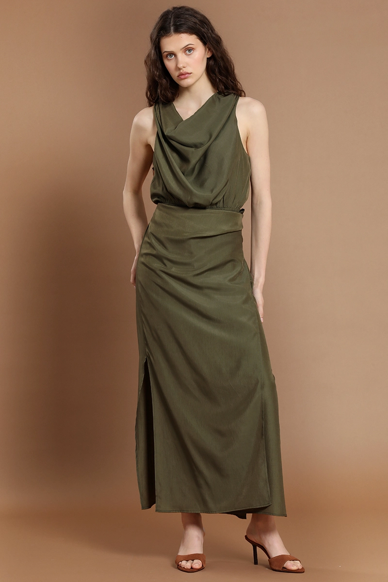 VESTIDO LARGO, ENVOLVENTE ELASTICADA, MILITAR LIOLA - 3