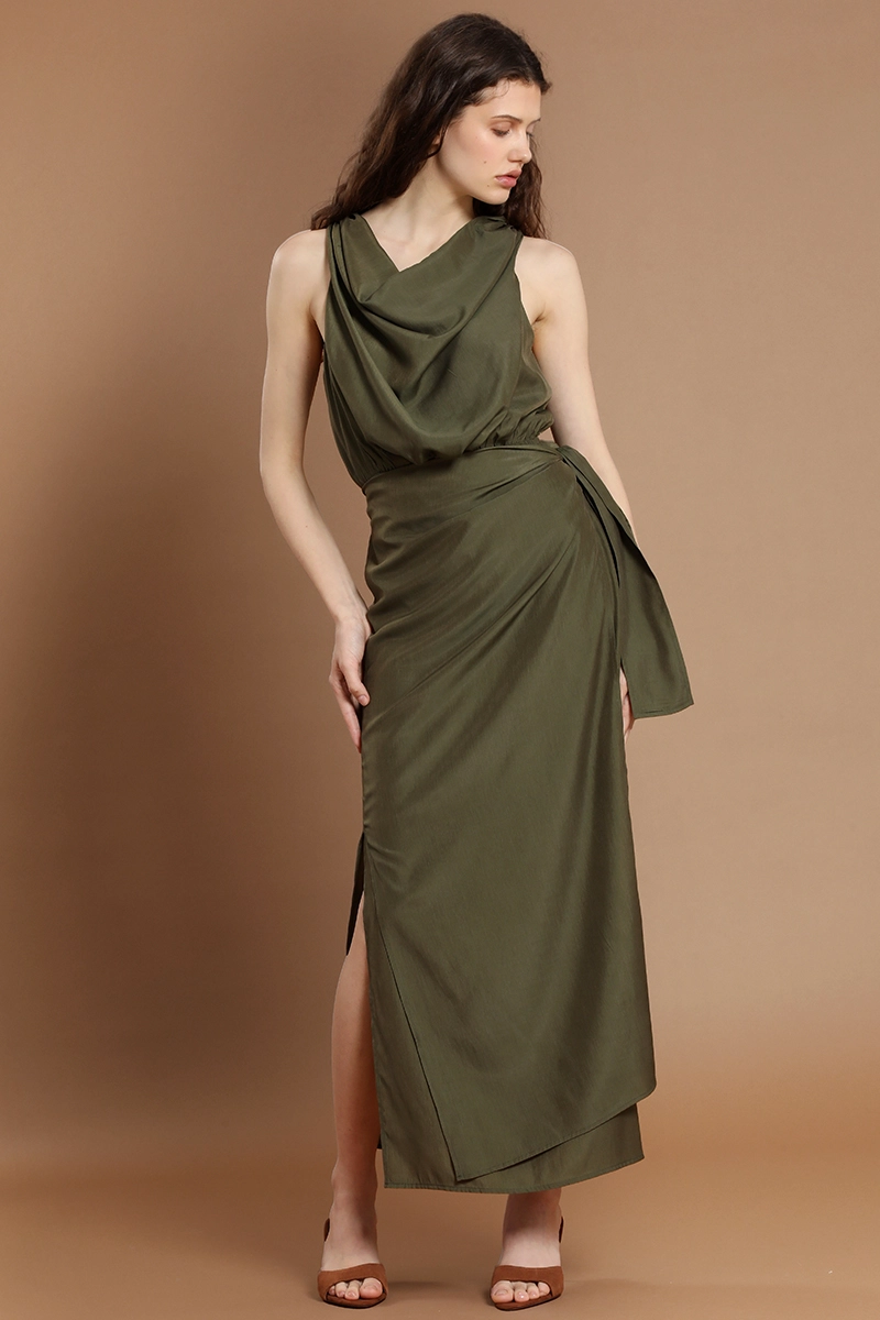 VESTIDO LARGO, ENVOLVENTE ELASTICADA, MILITAR LIOLA - 5