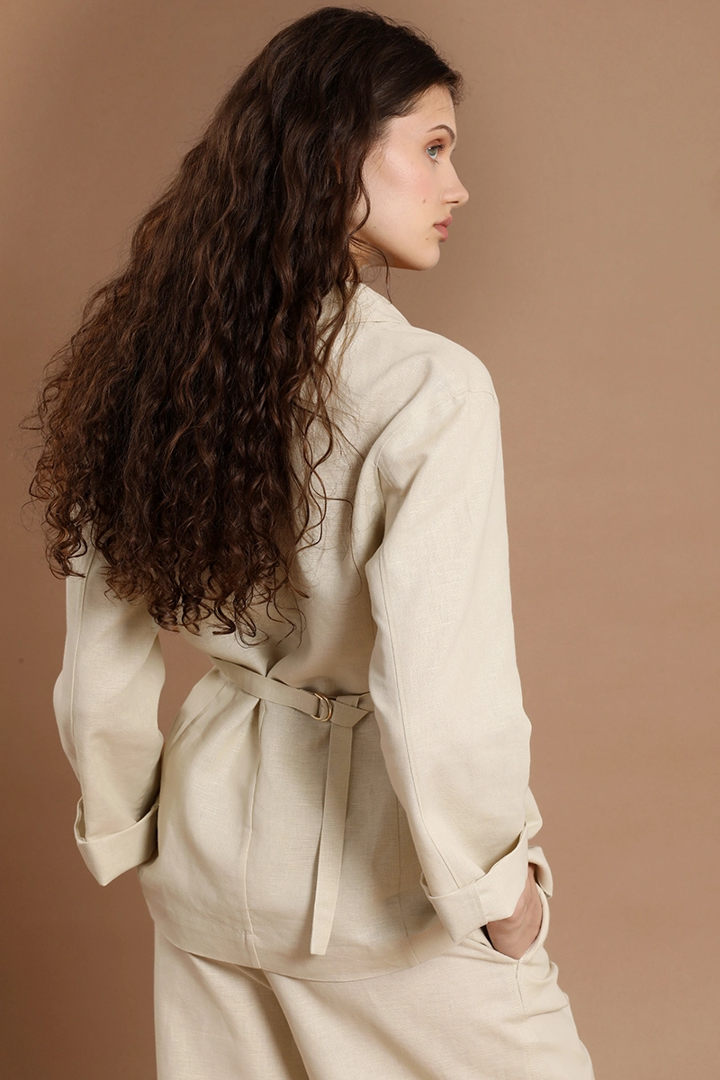 BLAZER CRUZADO CON CINTURON, BEIGE LIOLA - 3