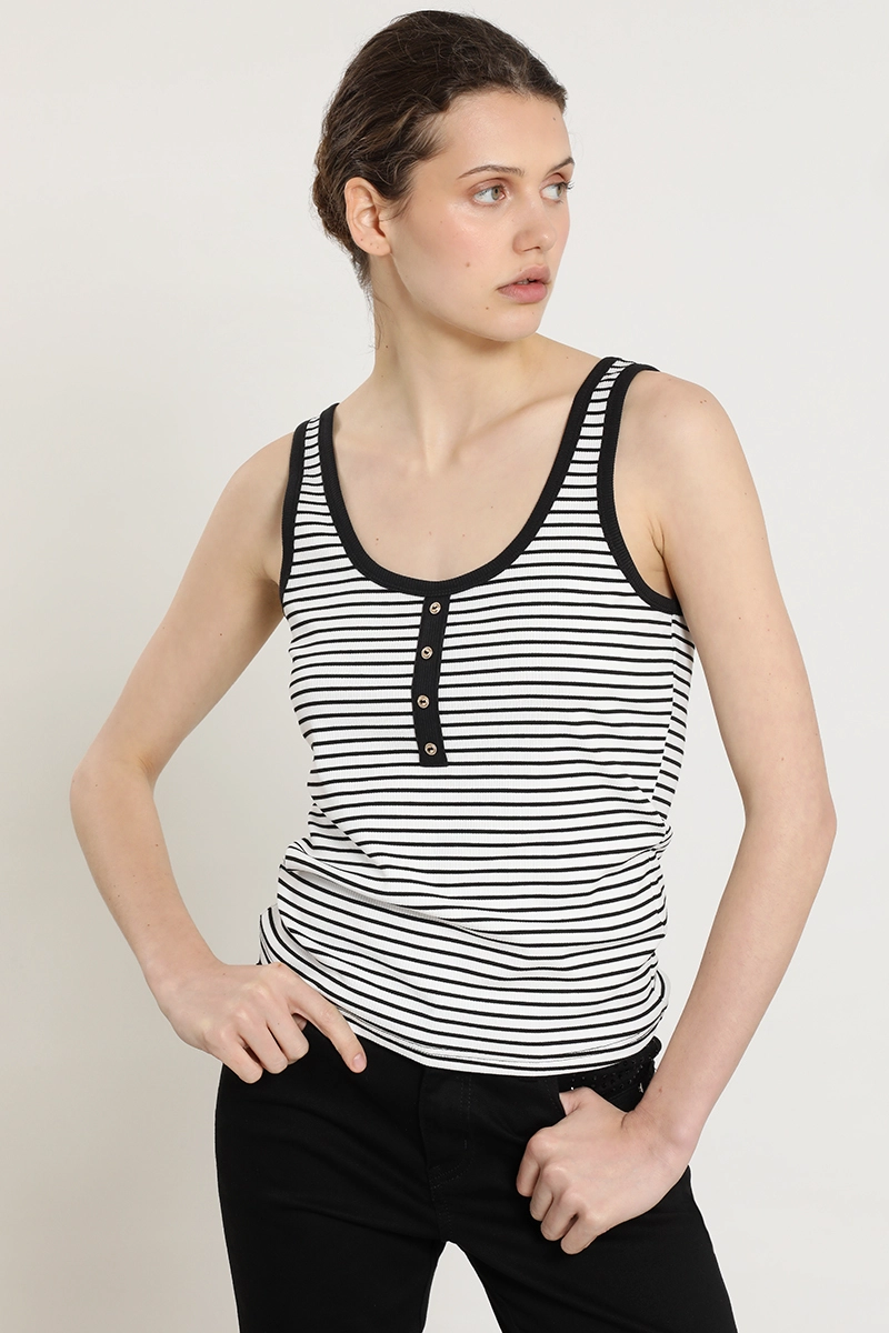 POLERA RAYAS, BOTONES FANTASIA, CRUDO LIOLA - 1
