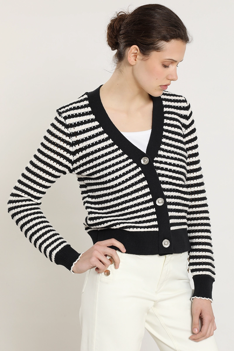 CARDIGAN PUNTO RAYAS, NEGRO LIOLA - 1