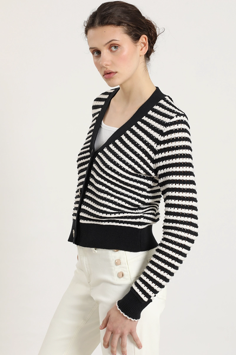 CARDIGAN PUNTO RAYAS, NEGRO LIOLA - 3