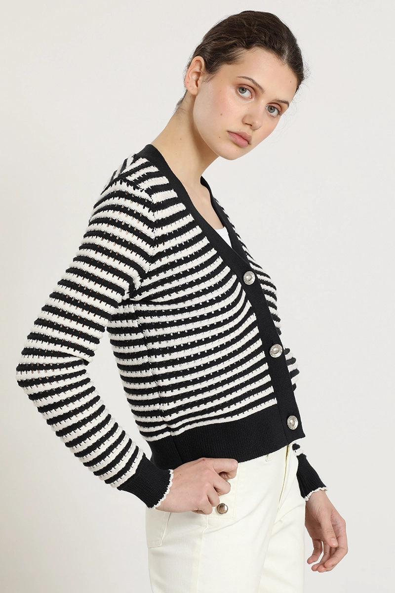 CARDIGAN PUNTO RAYAS, NEGRO LIOLA - 4