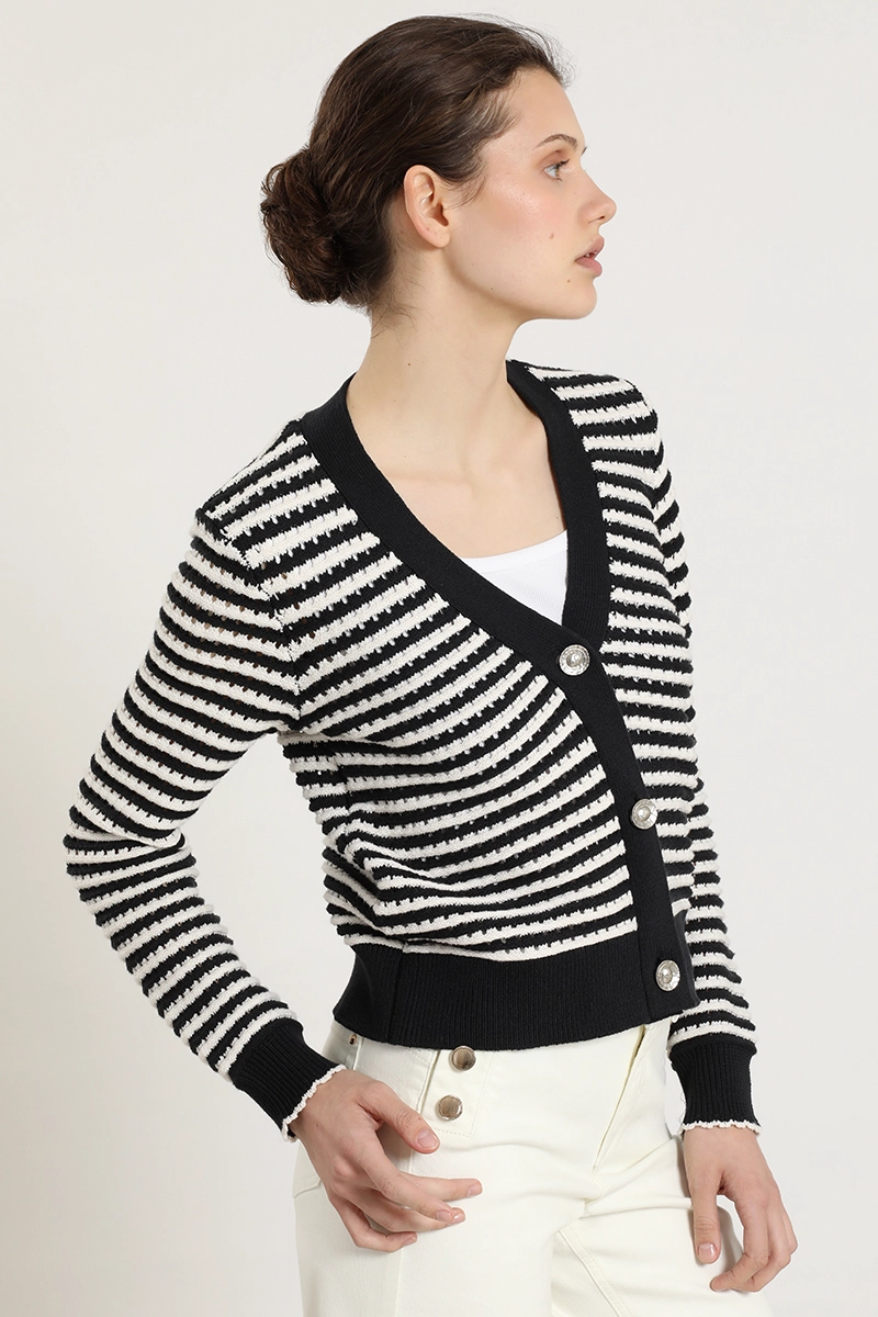 CARDIGAN PUNTO RAYAS, NEGRO LIOLA - 6