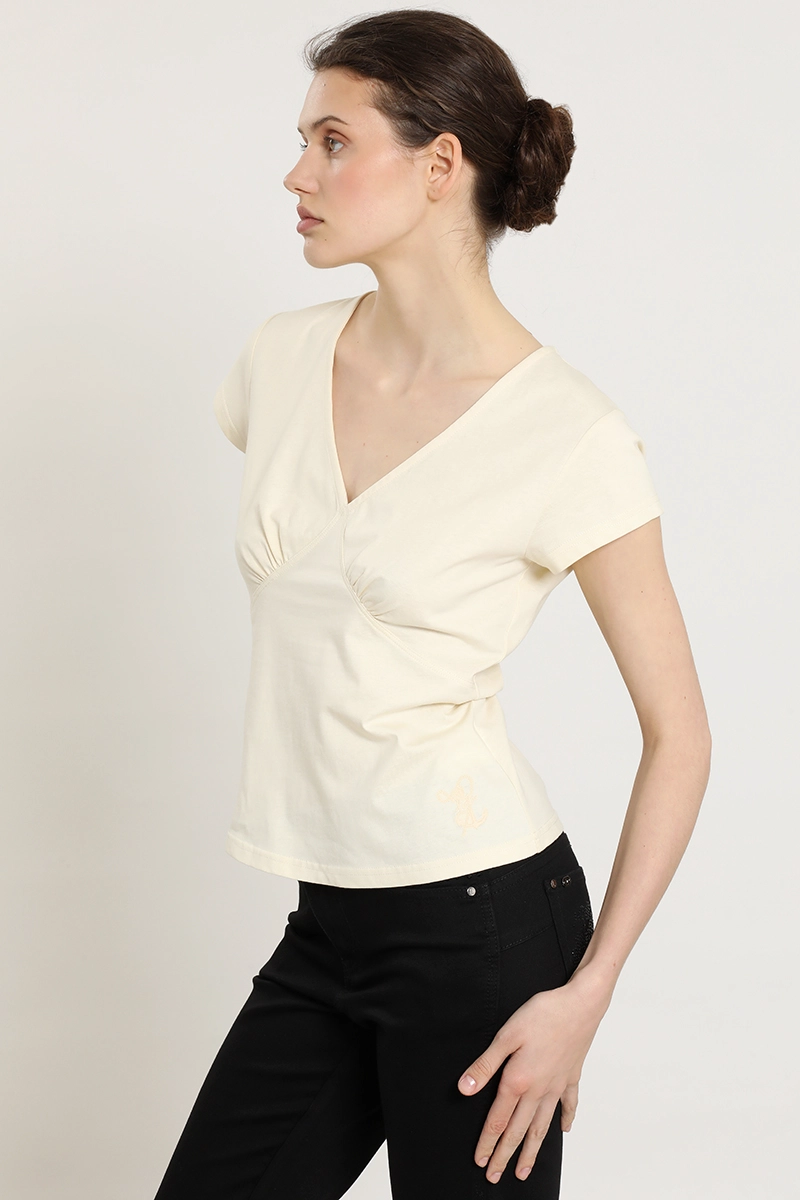 POLERA ALGODON, BORDADO ANCLA, VAINILLA LIOLA - 4