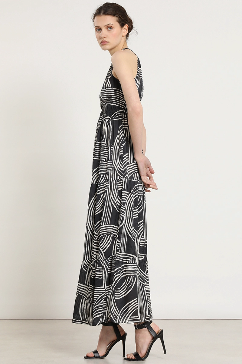 VESTIDO ESTAMPADO CINTURA ELASTICADA, NEGRO LIOLA - 2