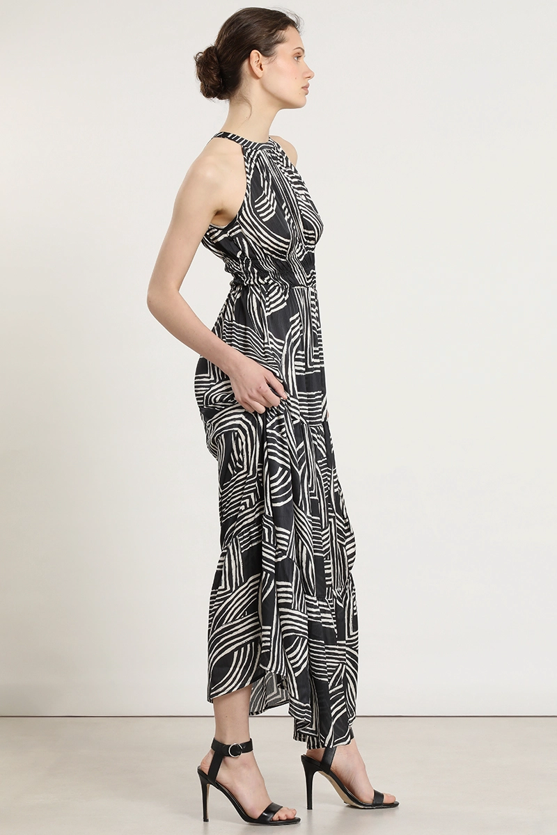 VESTIDO ESTAMPADO CINTURA ELASTICADA, NEGRO LIOLA - 5