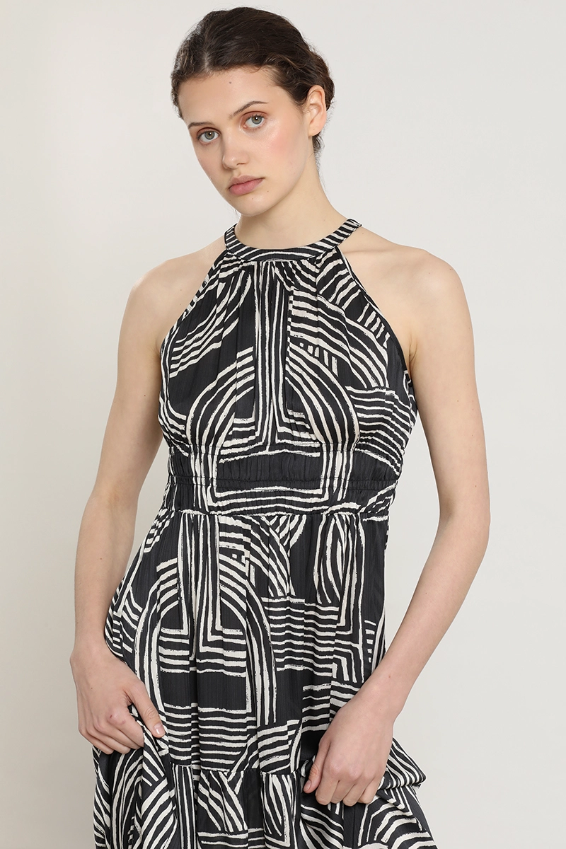 VESTIDO ESTAMPADO CINTURA ELASTICADA, NEGRO LIOLA - 6