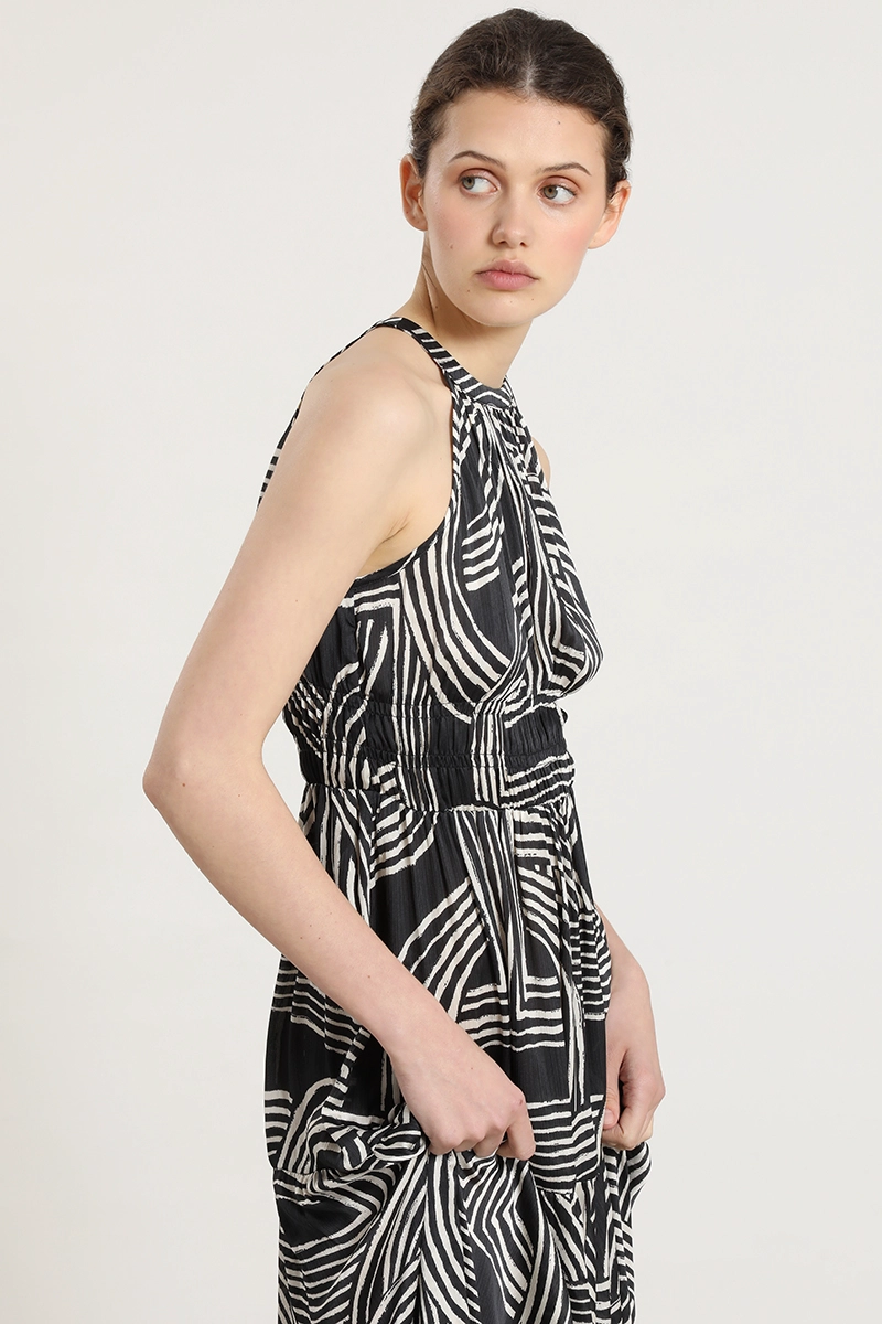 VESTIDO ESTAMPADO CINTURA ELASTICADA, NEGRO LIOLA - 7