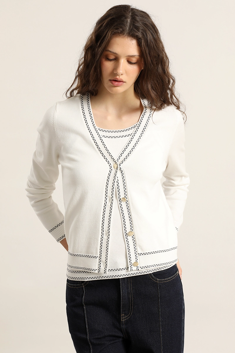 CARDIGAN PUNTO, LINEAS CONTRATONO, CRUDO LIOLA - 1
