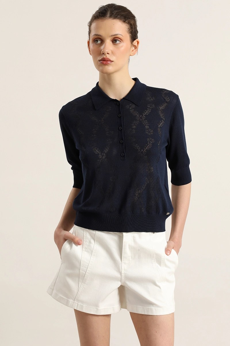 JERSEY PUNTO, CUELLO CAMISERO, AZUL LIOLA - 1