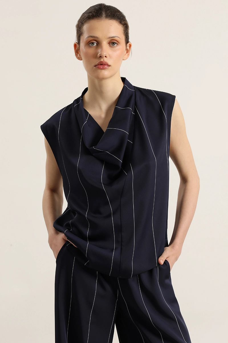TOP SATIN DRAPEADA, RAYAS, AZUL LIOLA - 2