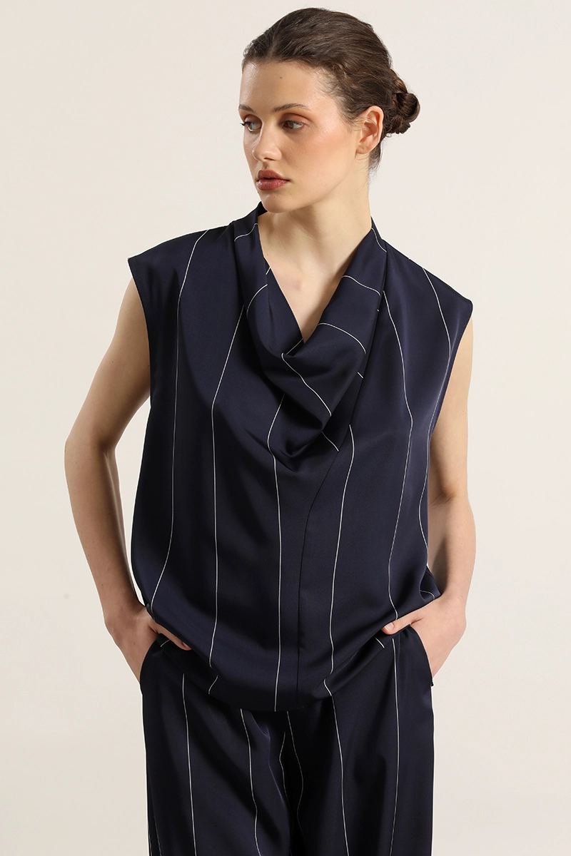TOP SATIN DRAPEADA, RAYAS, AZUL LIOLA - 4