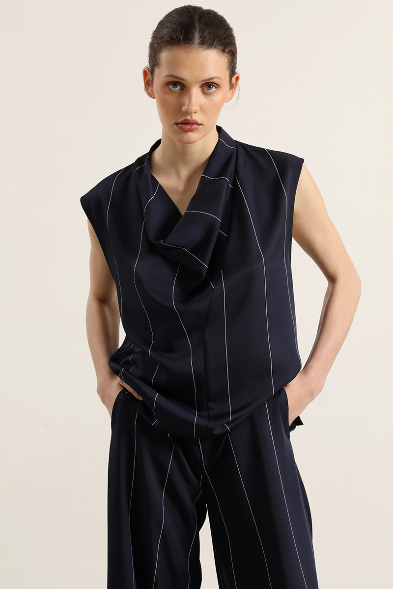 TOP SATIN DRAPEADA, RAYAS, AZUL LIOLA - 5