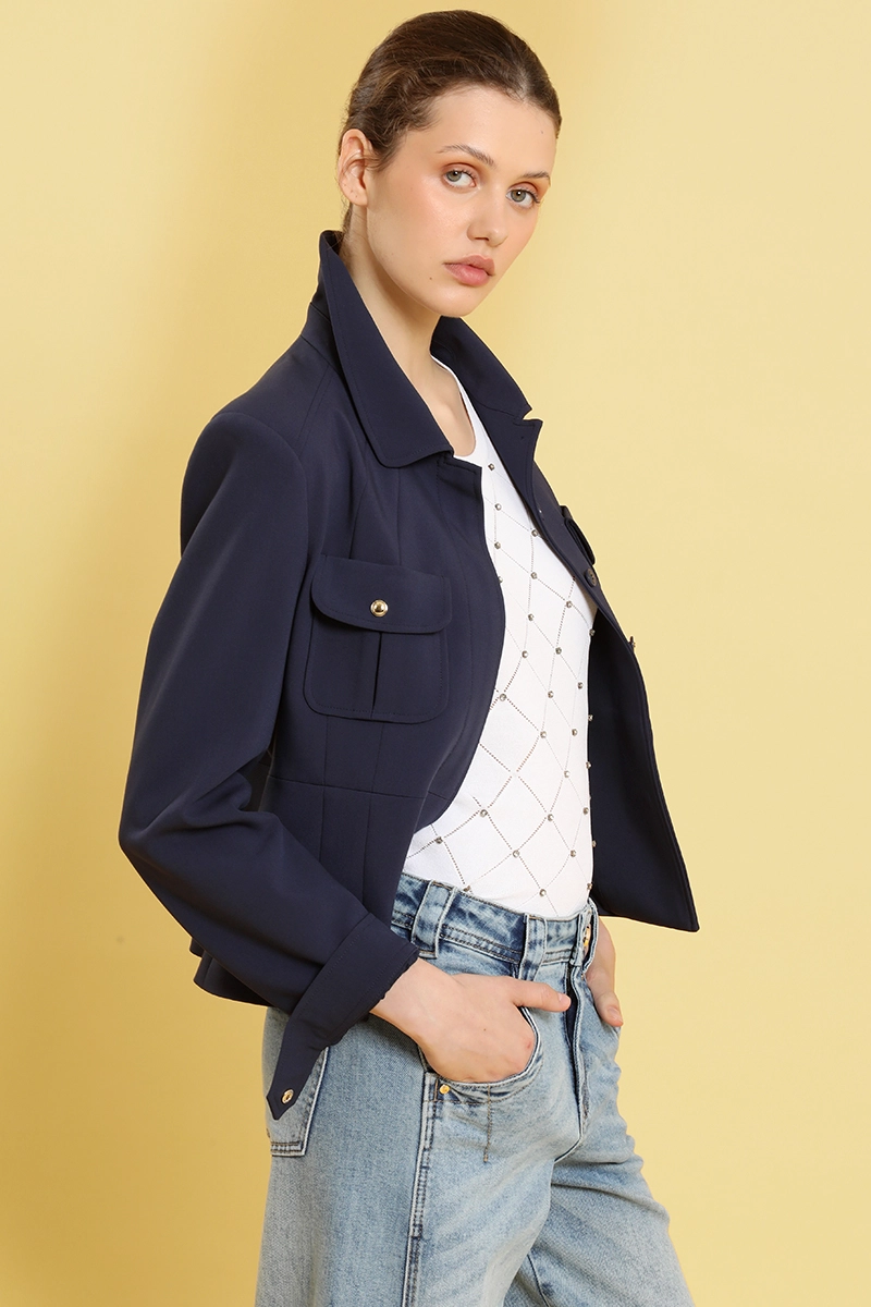 CHAQUETA ENTALLADA, BOLSILLO PARCHE, AZUL LIOLA - 5