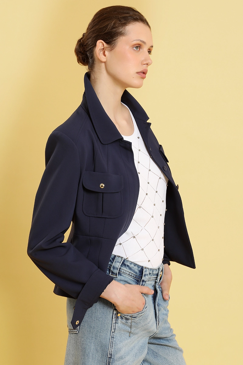 CHAQUETA ENTALLADA, BOLSILLO PARCHE, AZUL LIOLA - 6