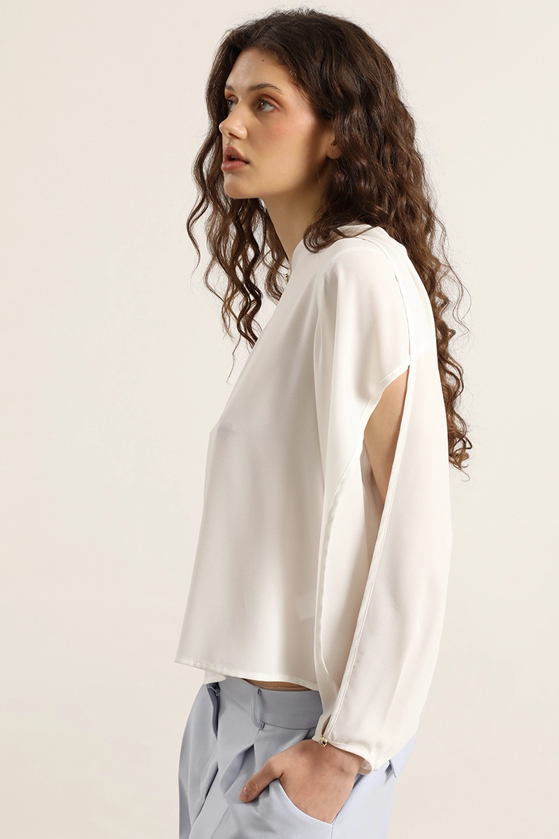 BLUSA SEMITRANSPARENTE, BOTON FANTASIA, CRUDO LIOLA - 3