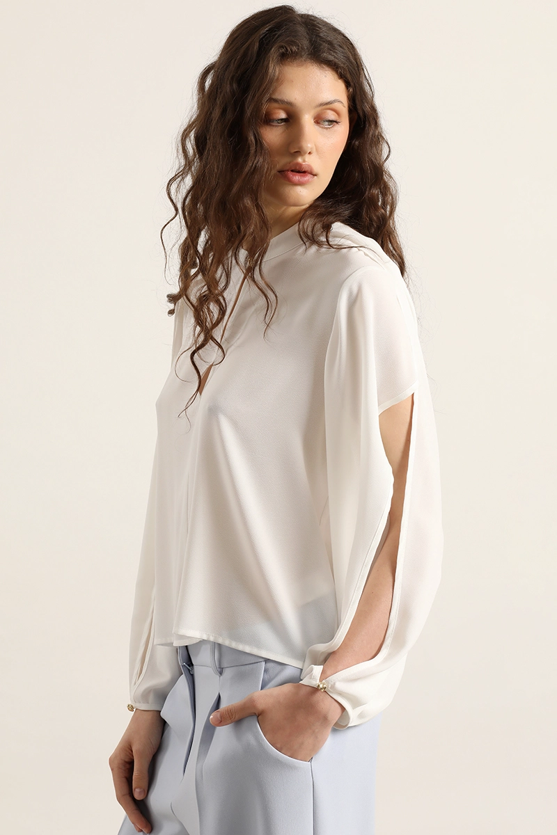 BLUSA SEMITRANSPARENTE, BOTON FANTASIA, CRUDO LIOLA - 6