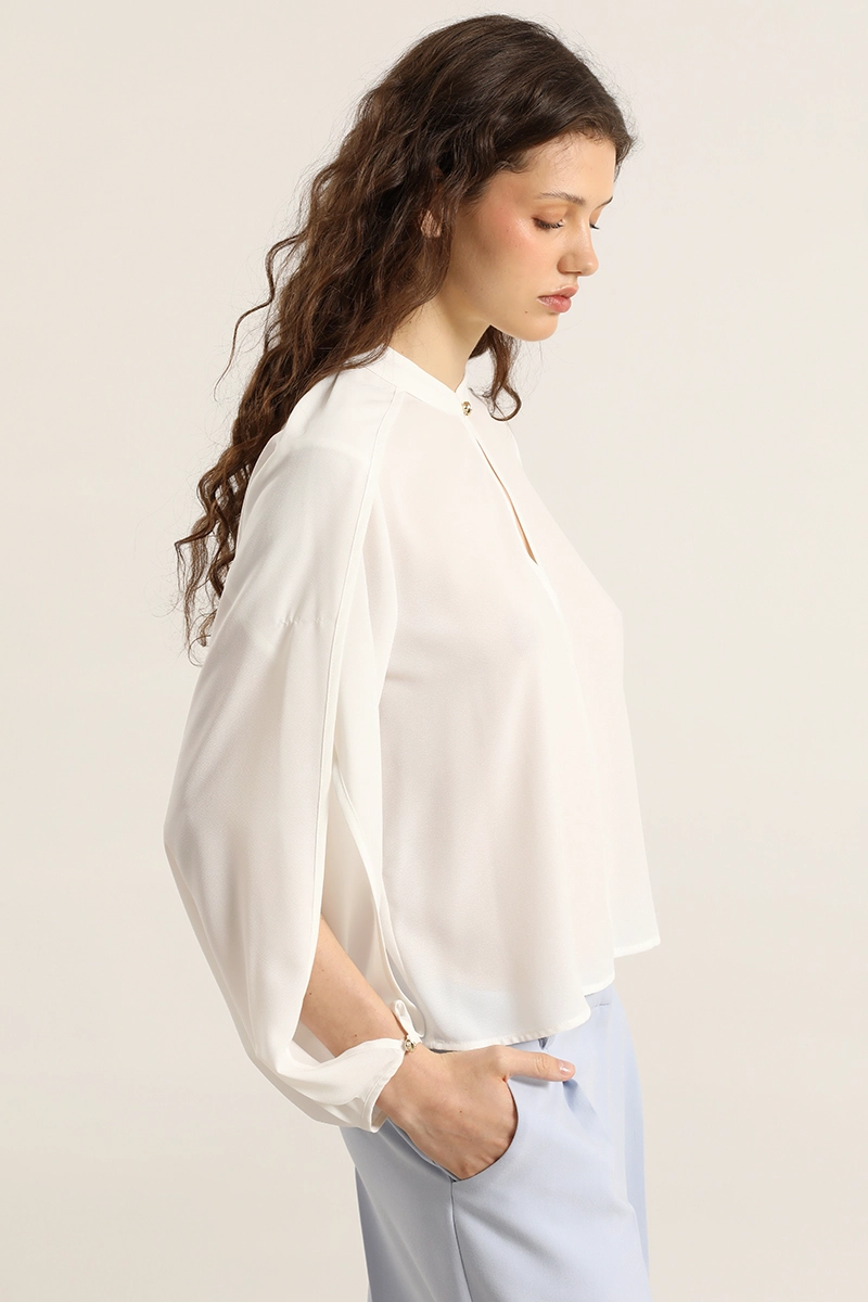 BLUSA SEMITRANSPARENTE, BOTON FANTASIA, CRUDO LIOLA - 7