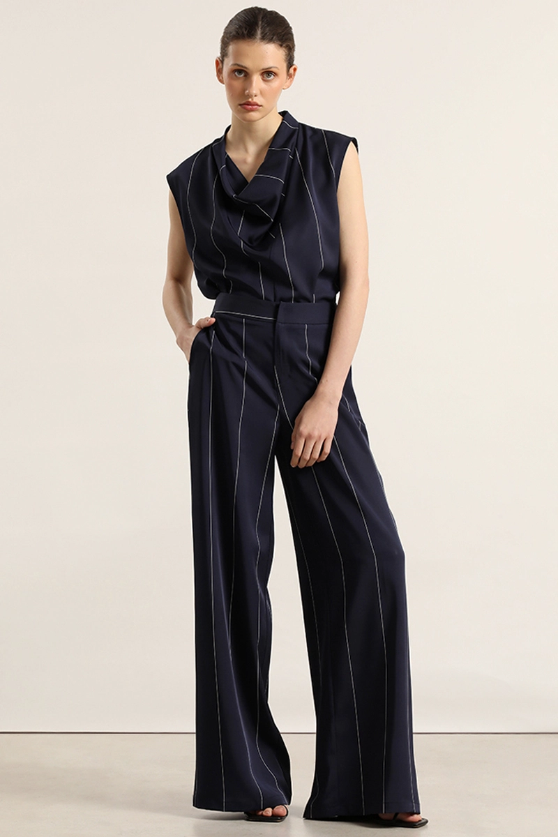 PANTALON ANCHO, SATIN, RAYAS, AZUL LIOLA - 1