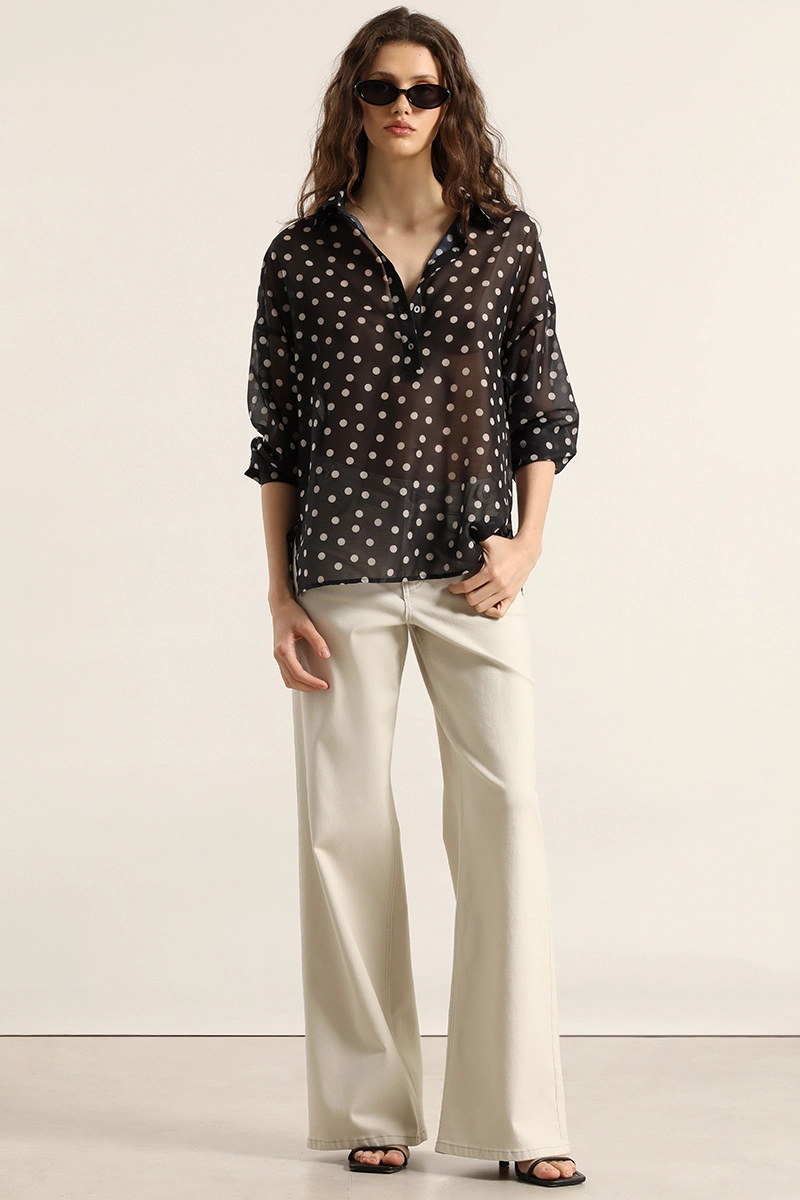 BLUSA SEMITRASNPARENTE LUNARES, NEGRO LIOLA - 2