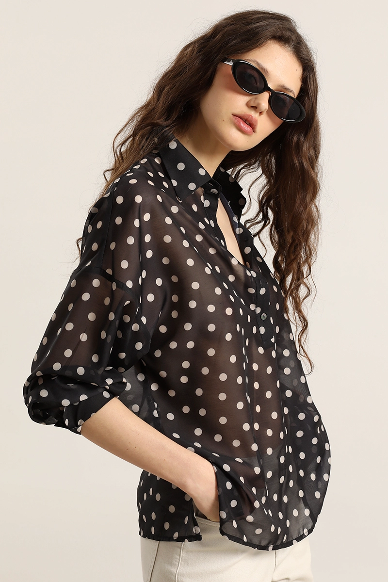 BLUSA SEMITRASNPARENTE LUNARES, NEGRO LIOLA - 3