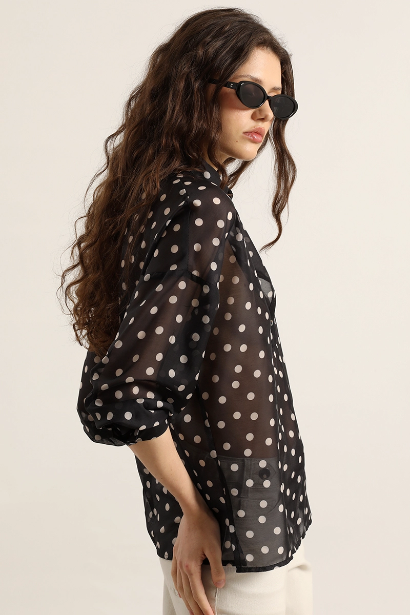 BLUSA SEMITRASNPARENTE LUNARES, NEGRO LIOLA - 4