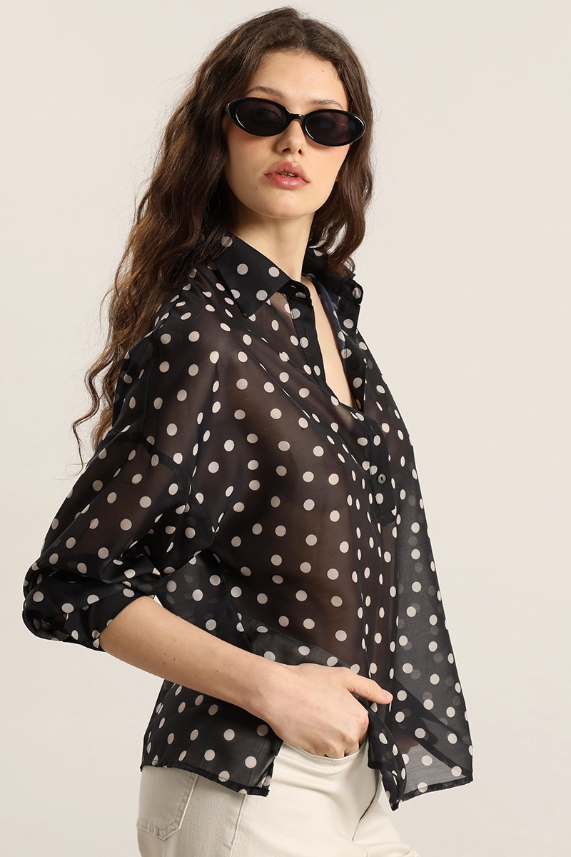 BLUSA SEMITRASNPARENTE LUNARES, NEGRO LIOLA - 5