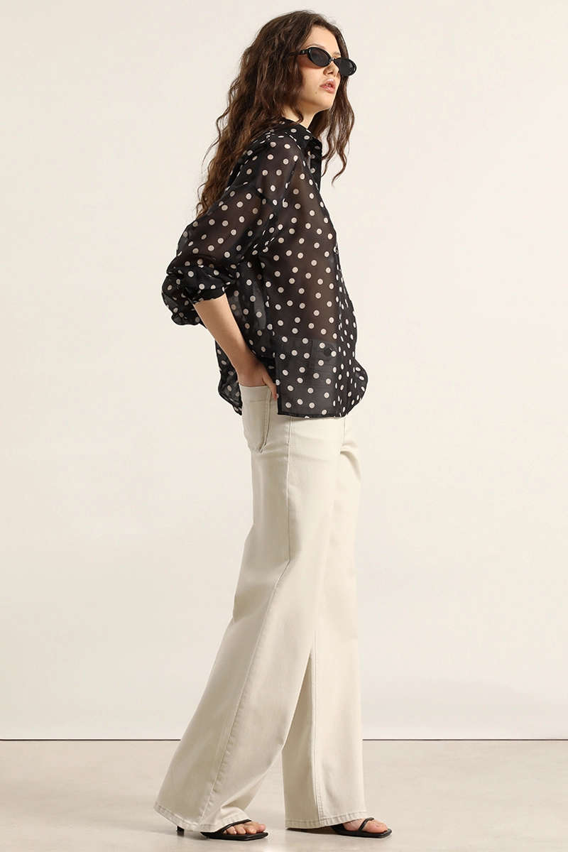 BLUSA SEMITRASNPARENTE LUNARES, NEGRO LIOLA - 6