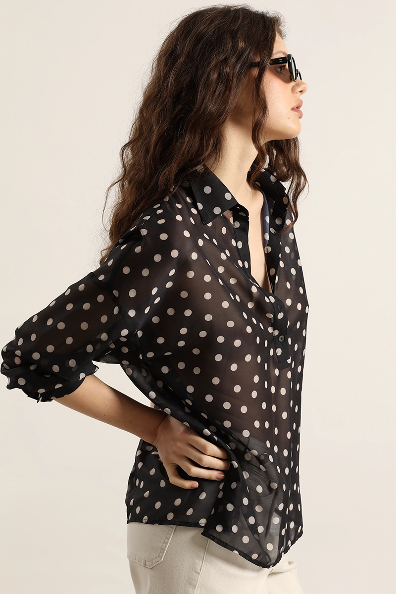 BLUSA SEMITRASNPARENTE LUNARES, NEGRO LIOLA - 7