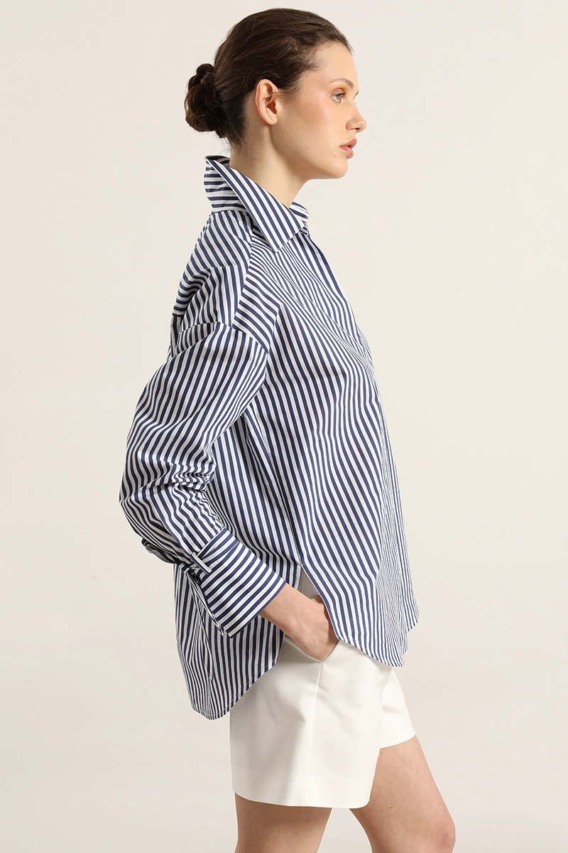 BLUSA POPLIN, RAYAS, AZUL LIOLA - 2