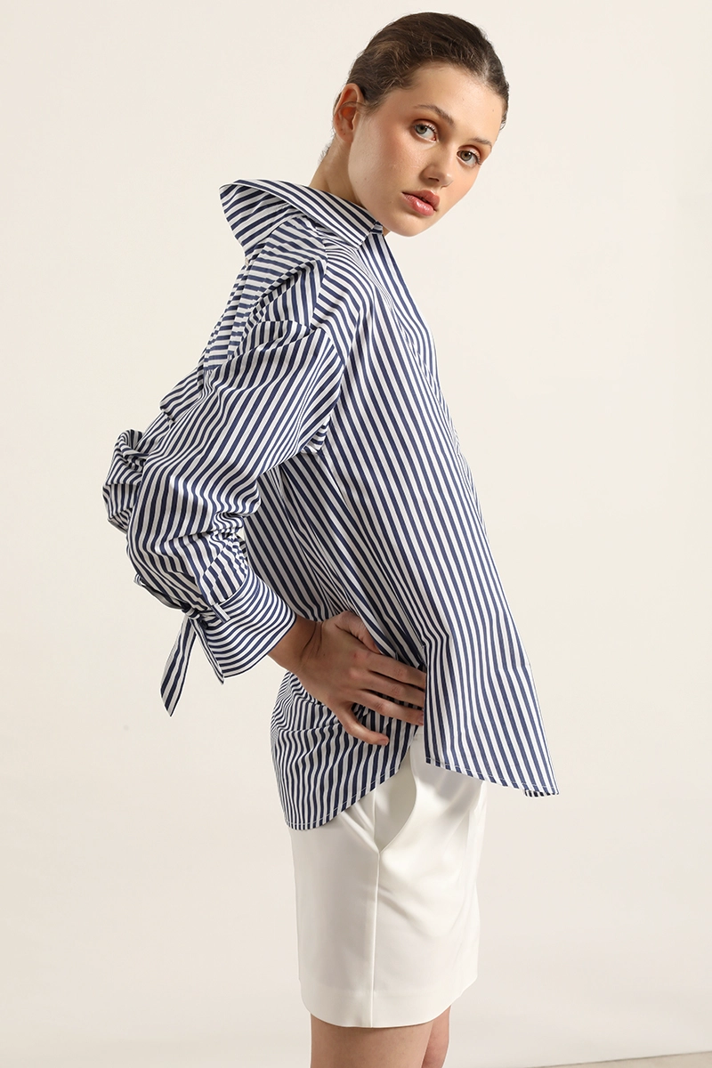 BLUSA POPLIN, RAYAS, AZUL LIOLA - 3