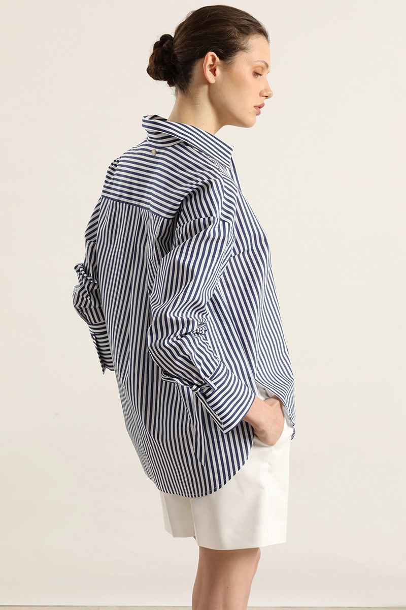 BLUSA POPLIN, RAYAS, AZUL LIOLA - 4