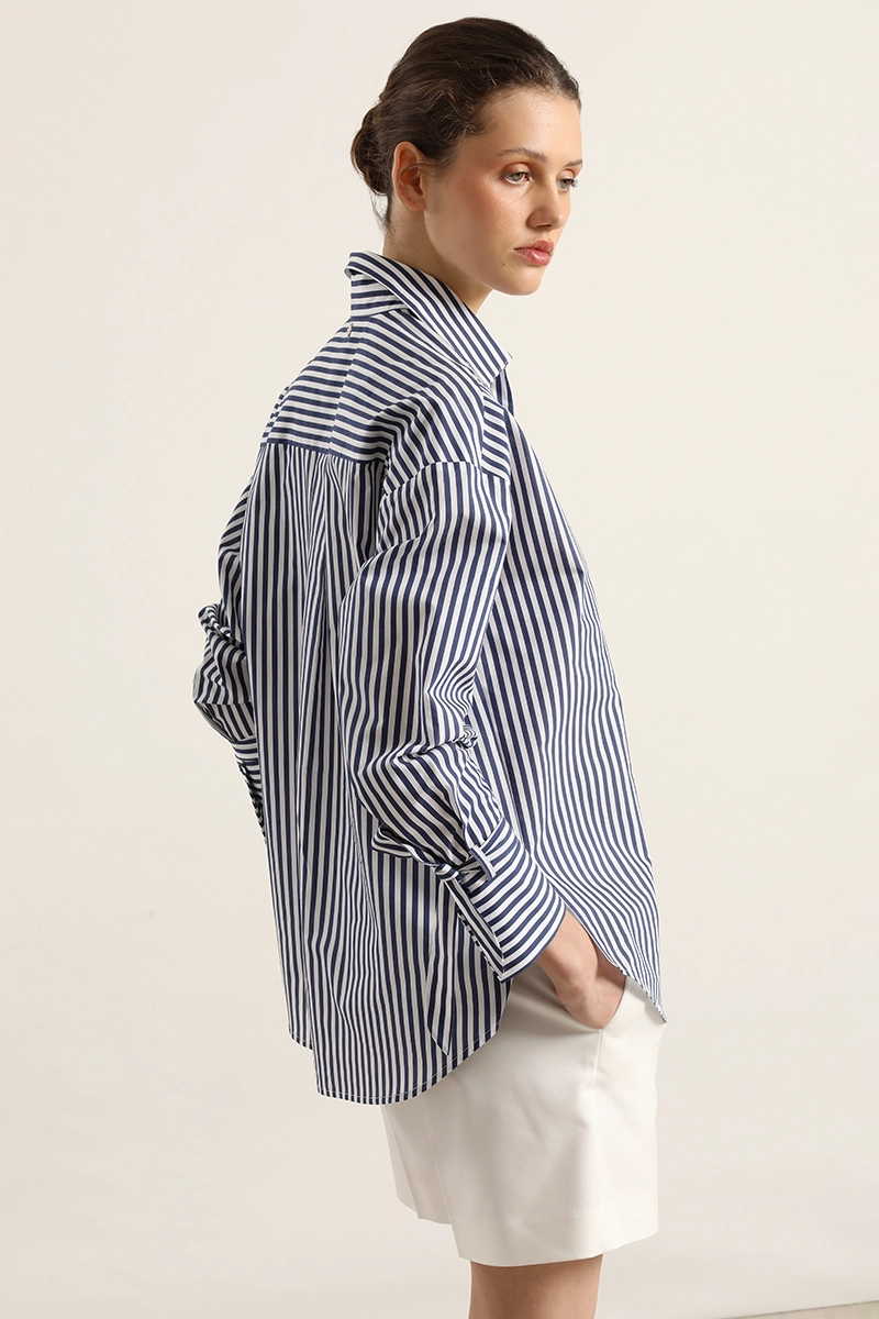 BLUSA POPLIN, RAYAS, AZUL LIOLA - 5
