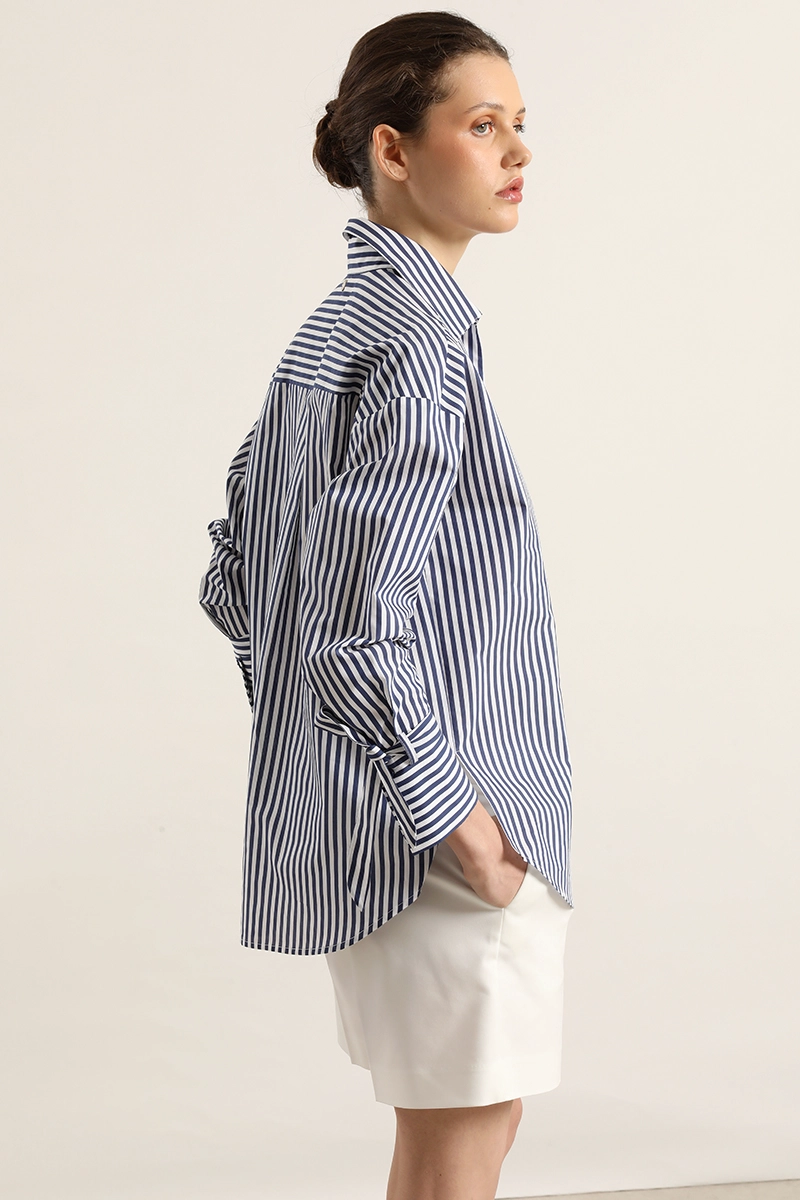 BLUSA POPLIN, RAYAS, AZUL LIOLA - 6