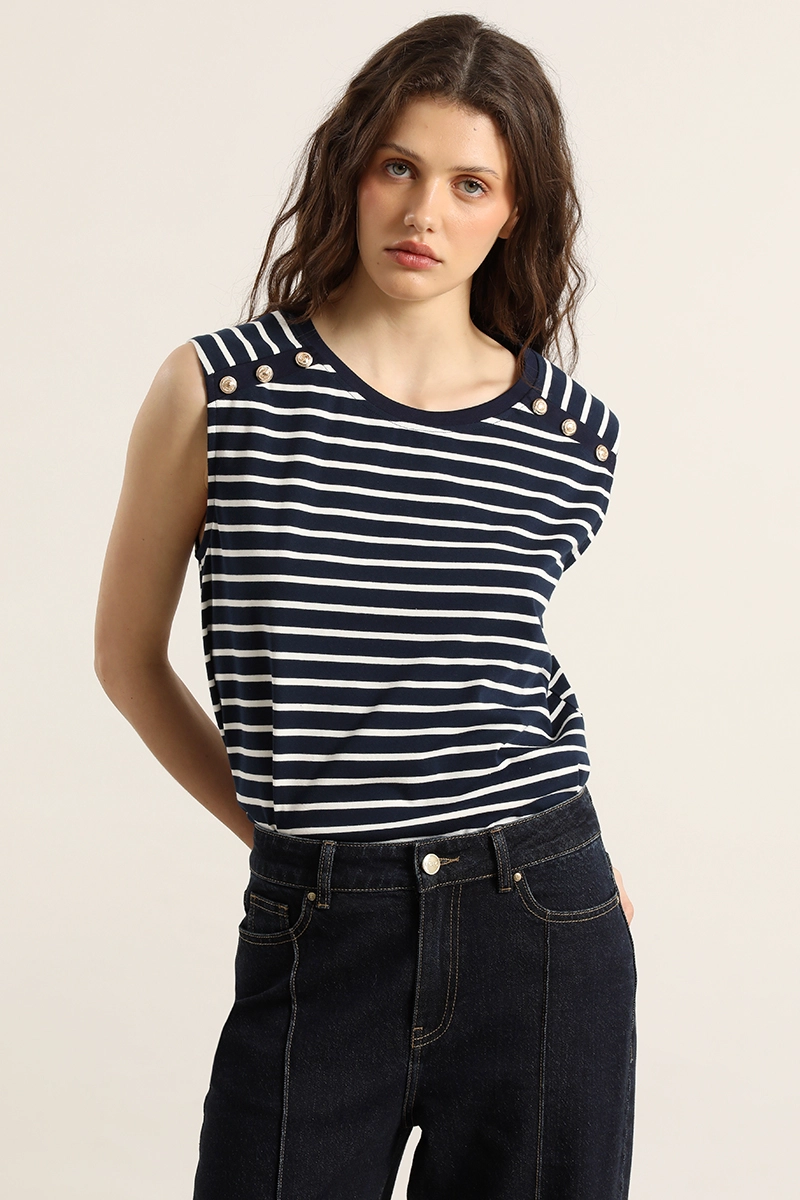 POLERA RAYAS, BOTONES METALICOS, AZUL LIOLA - 5