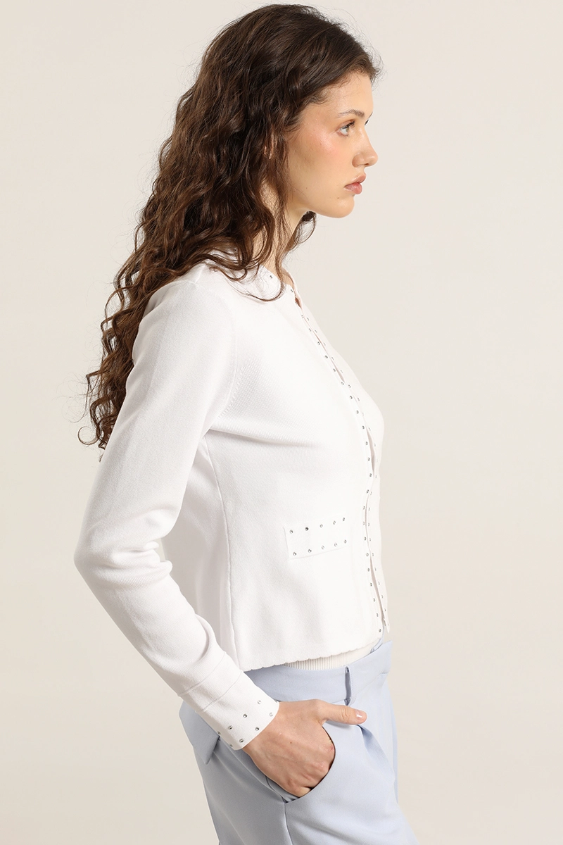 CARDIGAN PUNTO, TACHAS, CRUDO LIOLA - 4