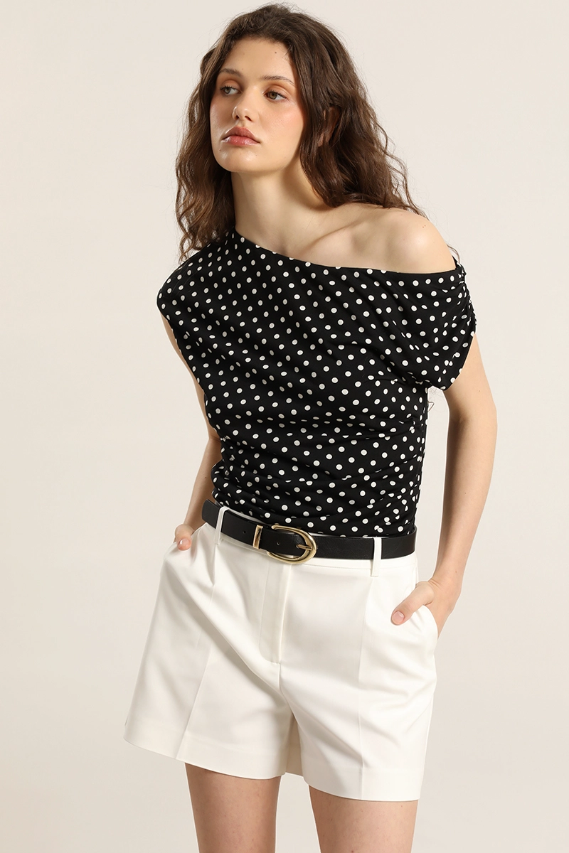 POLERA LUNARES, ASIMETRICA, RECOGIDO, NEGRO LIOLA - 4