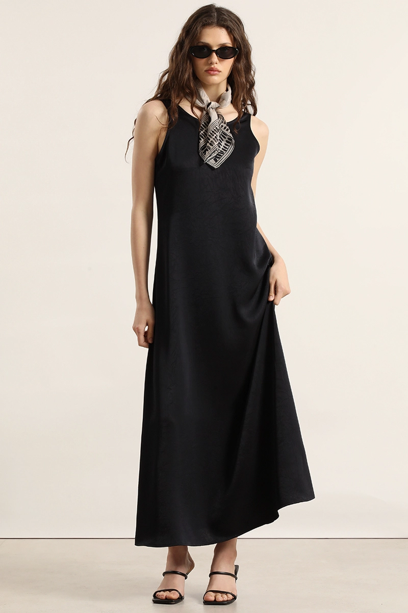 VESTIDO MAXI SATINADO, AZUL MARINO LIOLA - 1