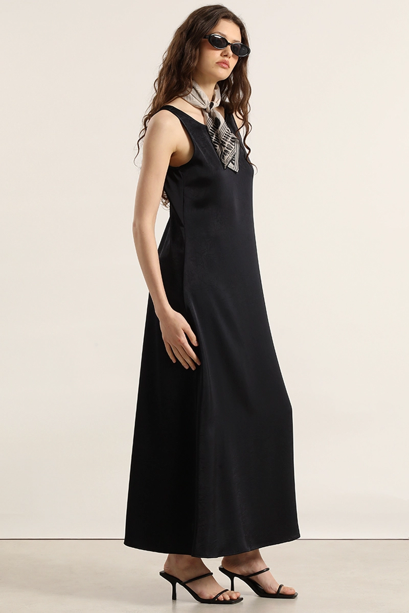 VESTIDO MAXI SATINADO, AZUL MARINO LIOLA - 2