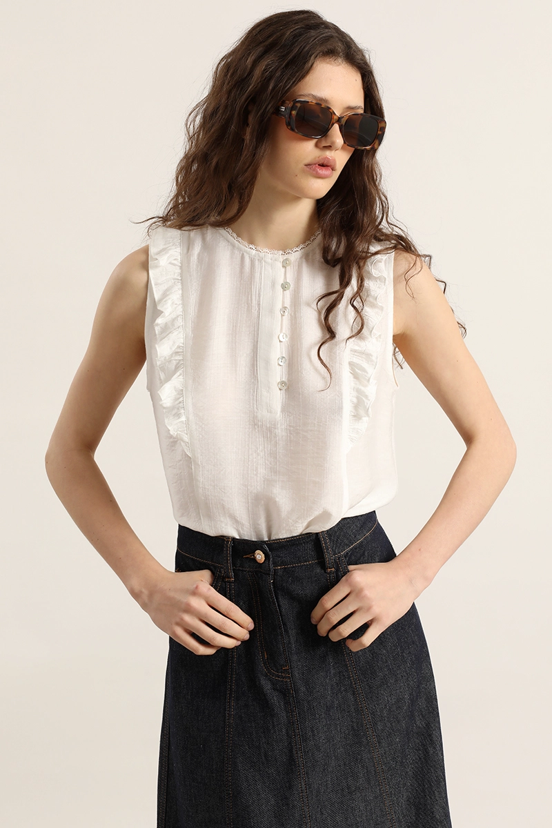 BLUSA VOLANTES, APLICACION ENCAJE, CRUDO LIOLA - 1