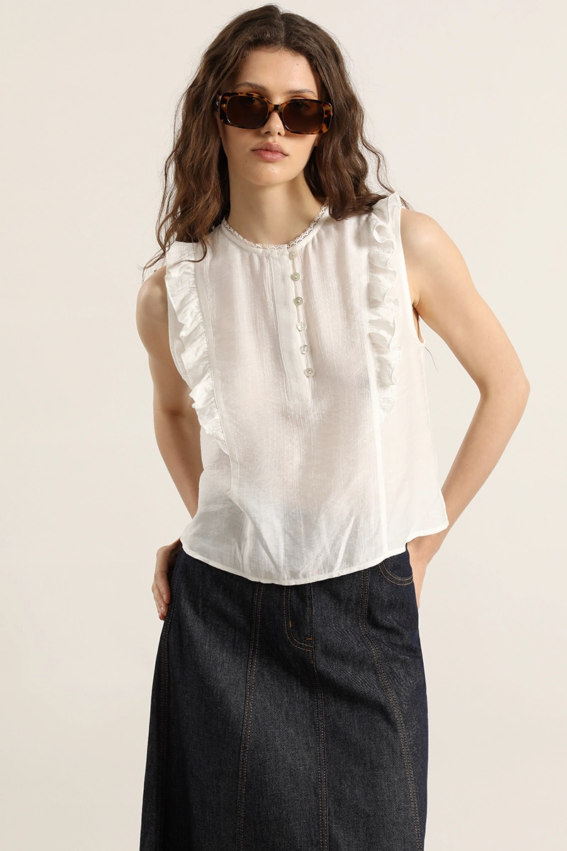 BLUSA VOLANTES, APLICACION ENCAJE, CRUDO LIOLA - 3