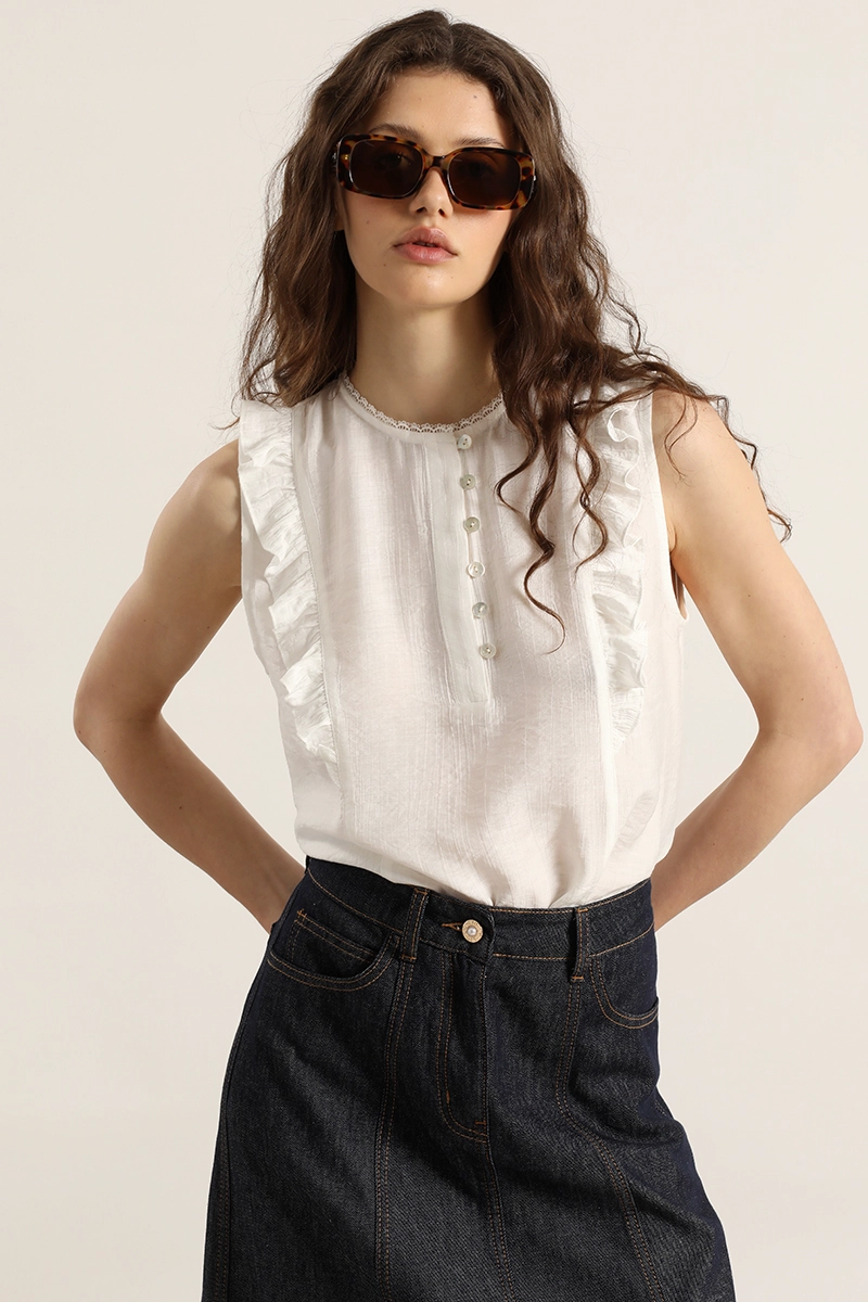 BLUSA VOLANTES, APLICACION ENCAJE, CRUDO LIOLA - 4