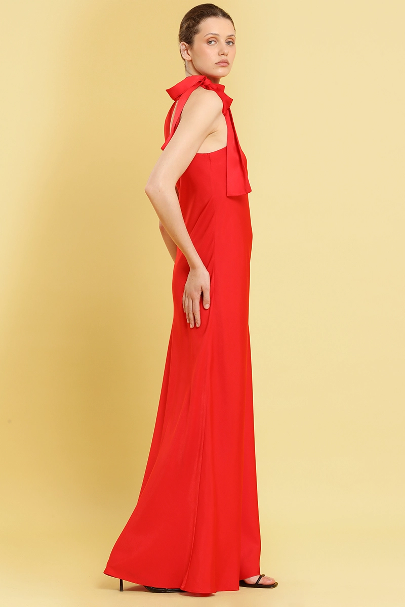 VESTIDO MAXI, ASIMETRICO, ROJO LIOLA - 4