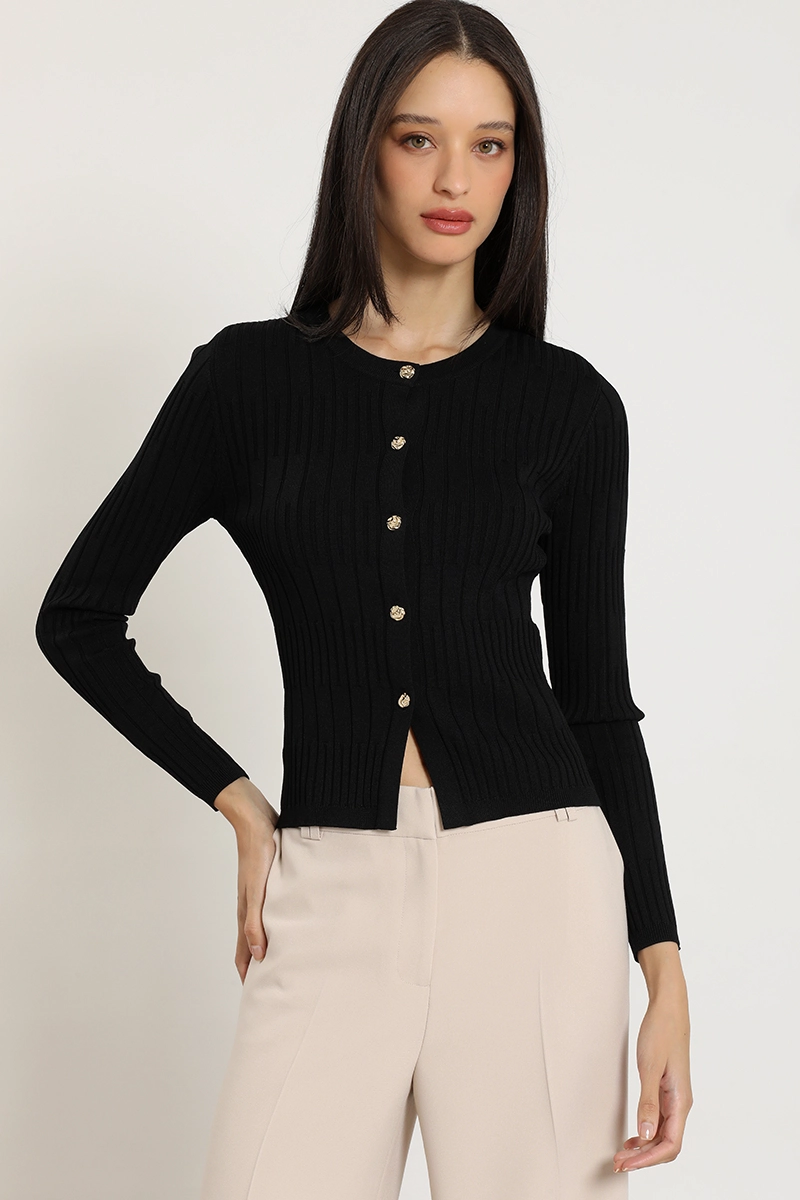 CARDIGAN PUNTO, BOTON FANTASIA, NEGRO LIOLA - 1