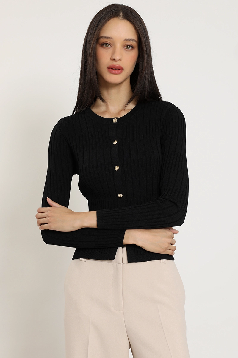 CARDIGAN PUNTO, BOTON FANTASIA, NEGRO LIOLA - 3