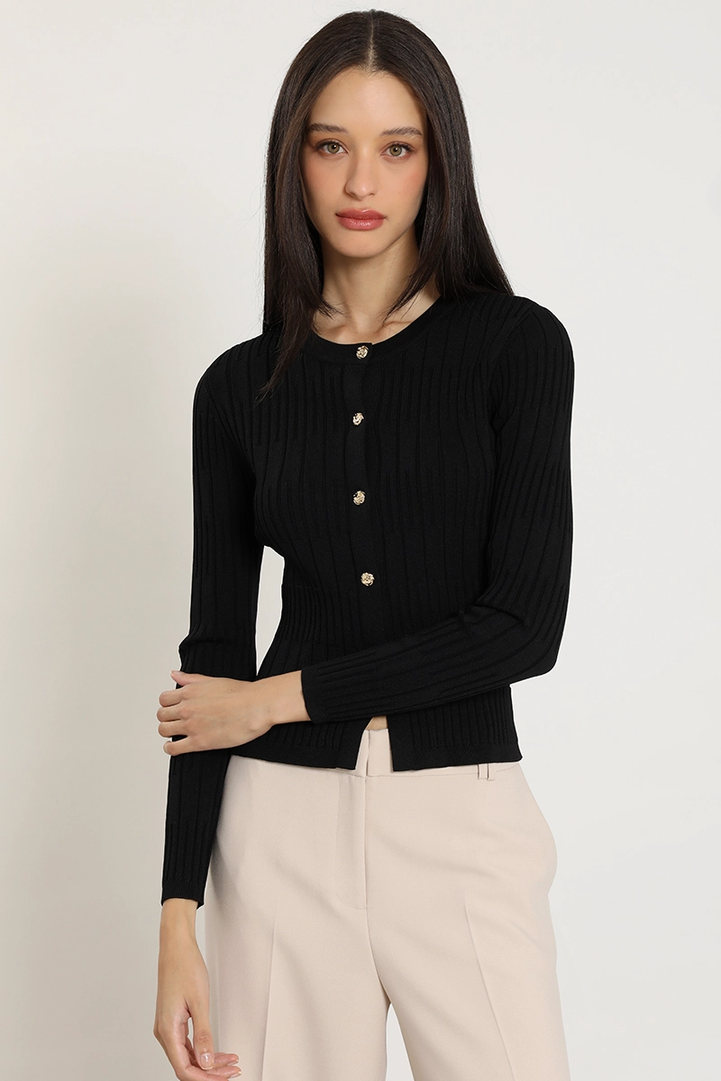 CARDIGAN PUNTO, BOTON FANTASIA, NEGRO LIOLA - 4