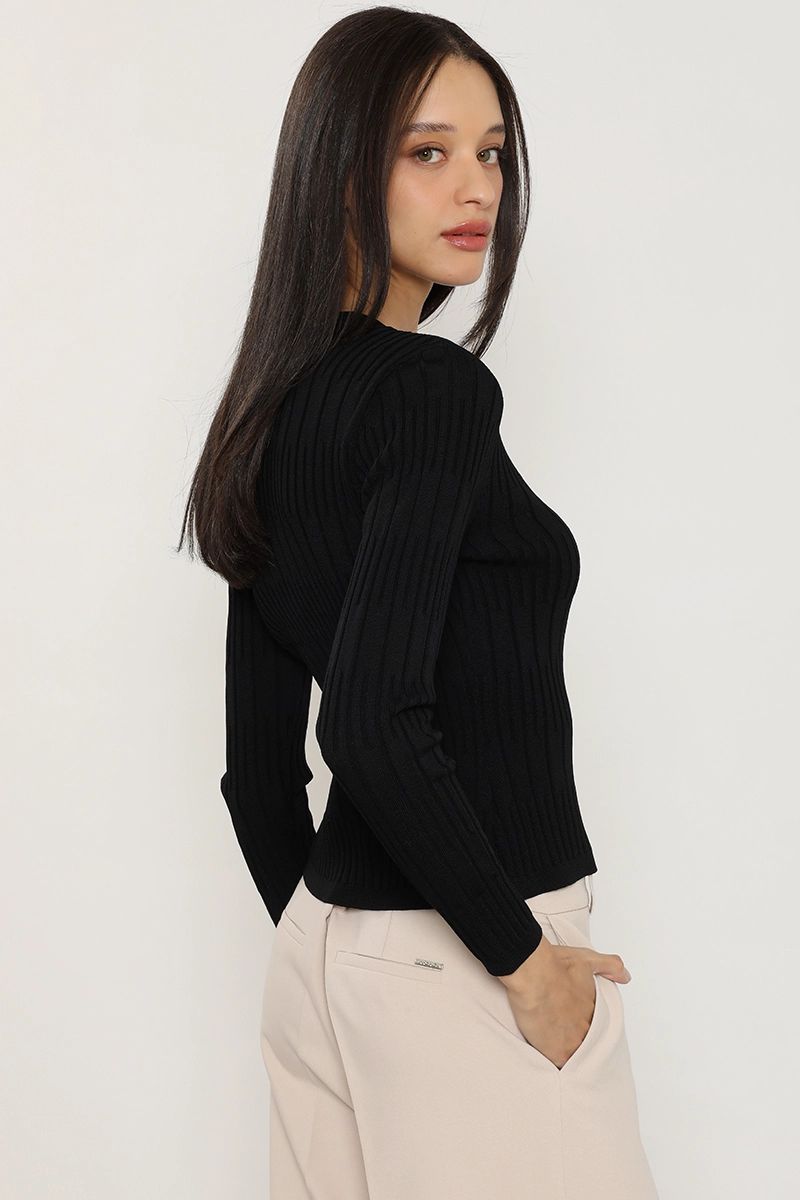 CARDIGAN PUNTO, BOTON FANTASIA, NEGRO LIOLA - 5