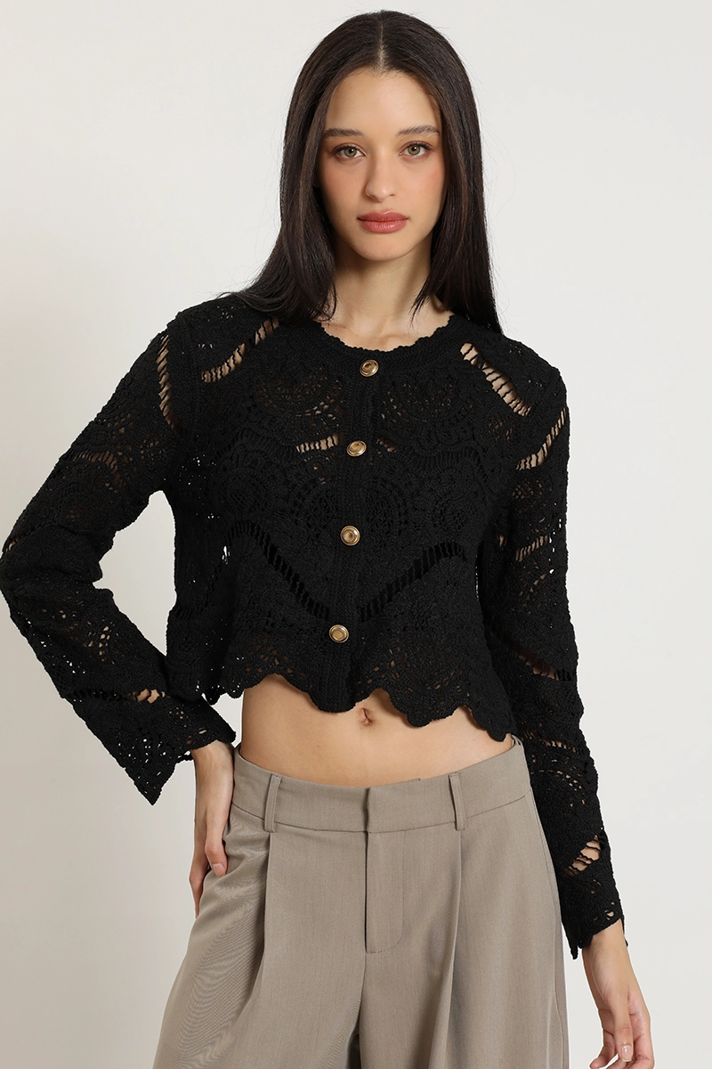 CARDIGAN PUNTO, MACRAME FANTASIA, NEGRO LIOLA - 1