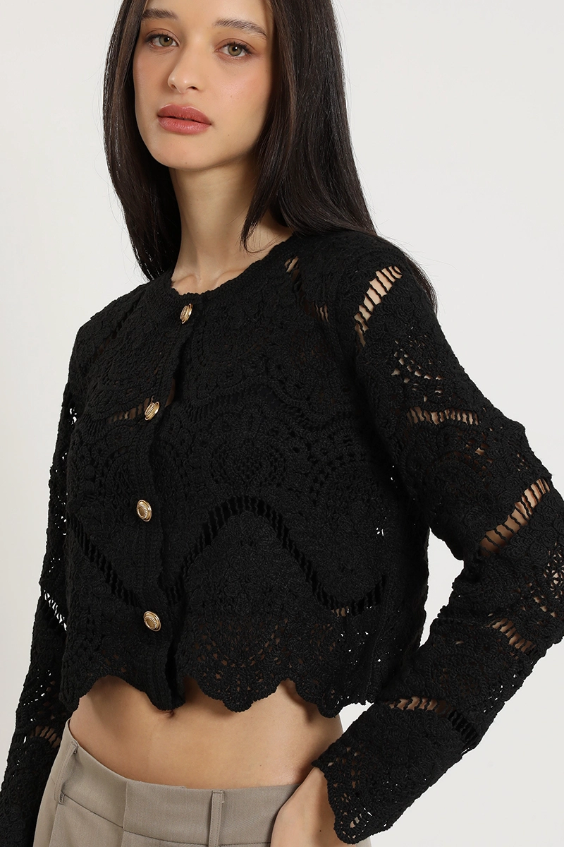 CARDIGAN PUNTO, MACRAME FANTASIA, NEGRO LIOLA - 2